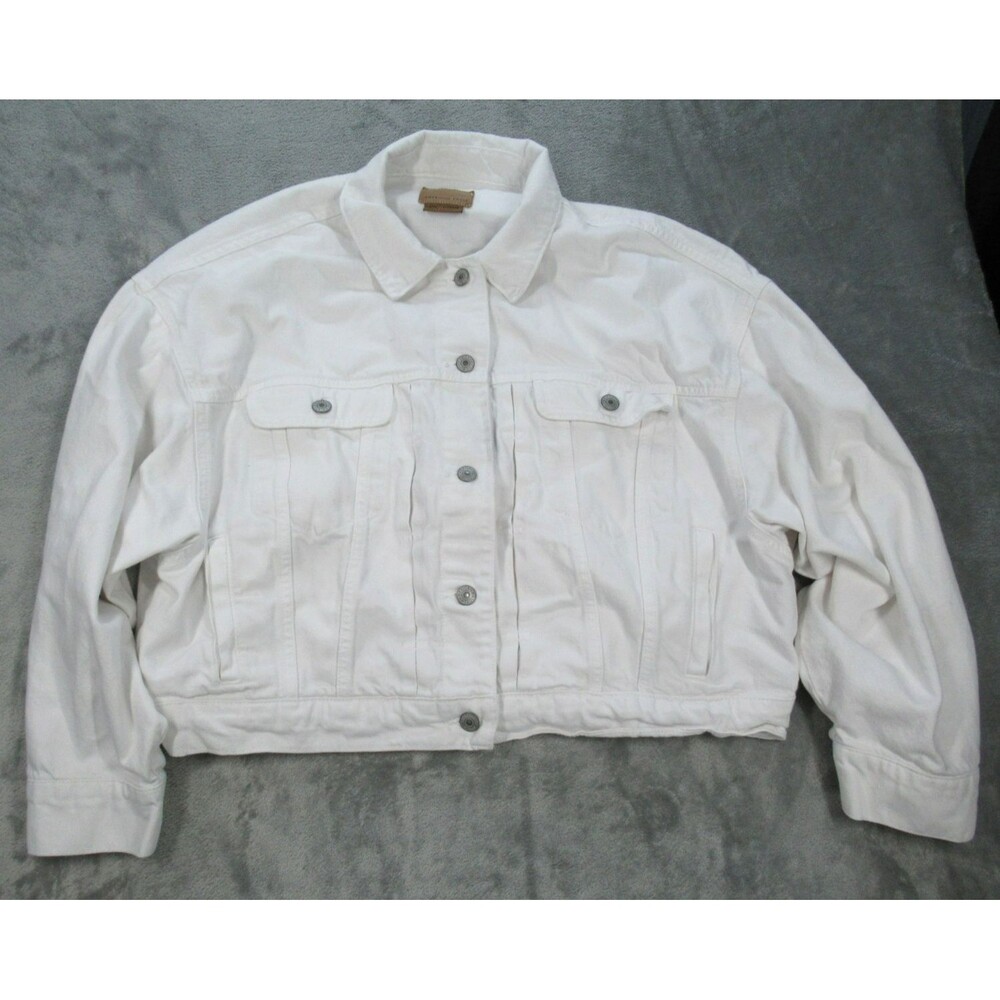American Eagle Denim Jacket Women's XL White Long Sleeves Button Pockets